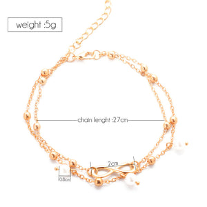 Tobillera de mujer con perlas de doble capa